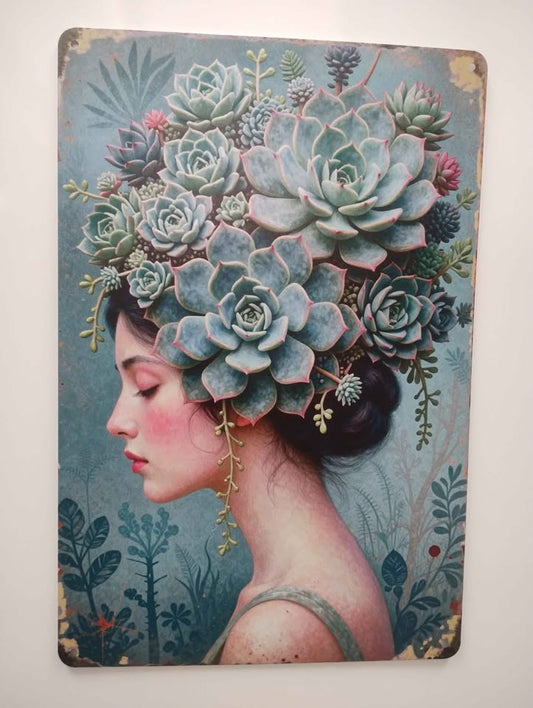 Gift Metal Sign: Succulent Lady