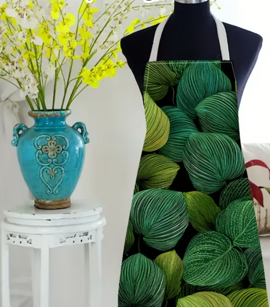 Apron - Non-Real Embroidery of Green Plant Leaves