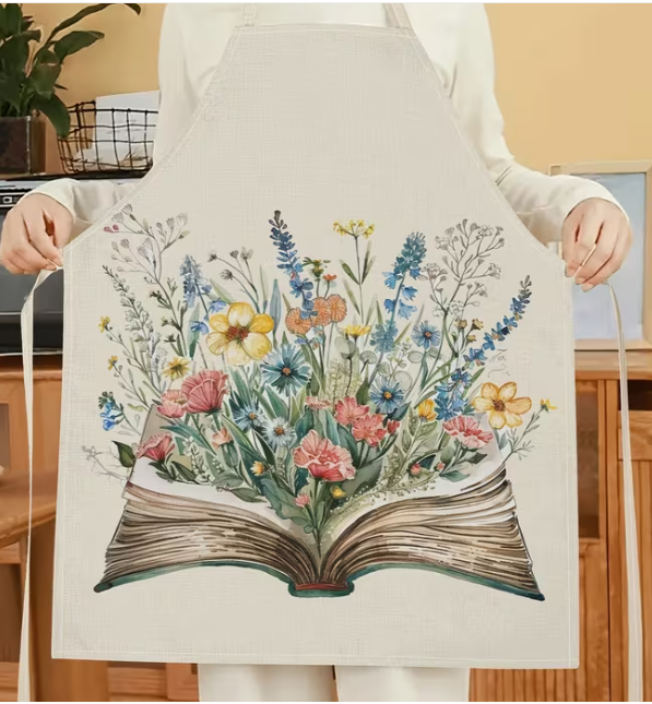 Apron- Books and Plants Print Design