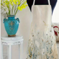 Apron-White Flowers and Grass Print Sleeveless Linen Apron